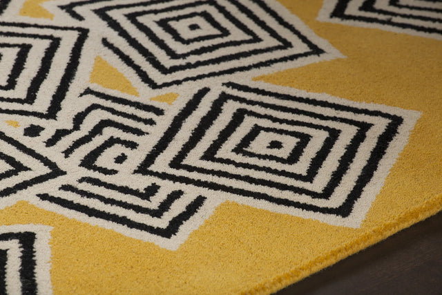 Chandra Stella STE-52215 Yellow and Cream and Black rug, side detail view