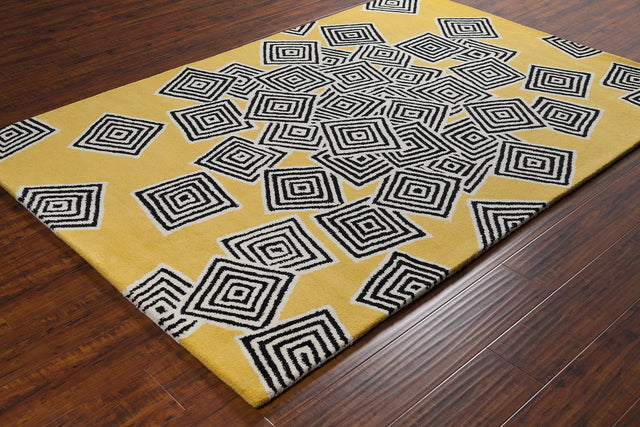 Chandra Stella STE-52215 Yellow and Cream and Black rug, styled detail view