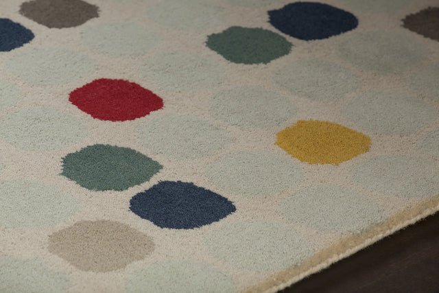 Chandra Stella STE-52219 Cream and Beige and Red and Yellow and Blue rug, side detail view