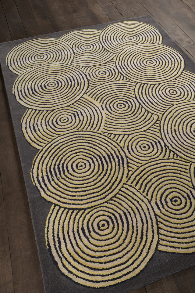 Chandra Stella STE-52239 Grey and Cream and Yellow rug, angled side view