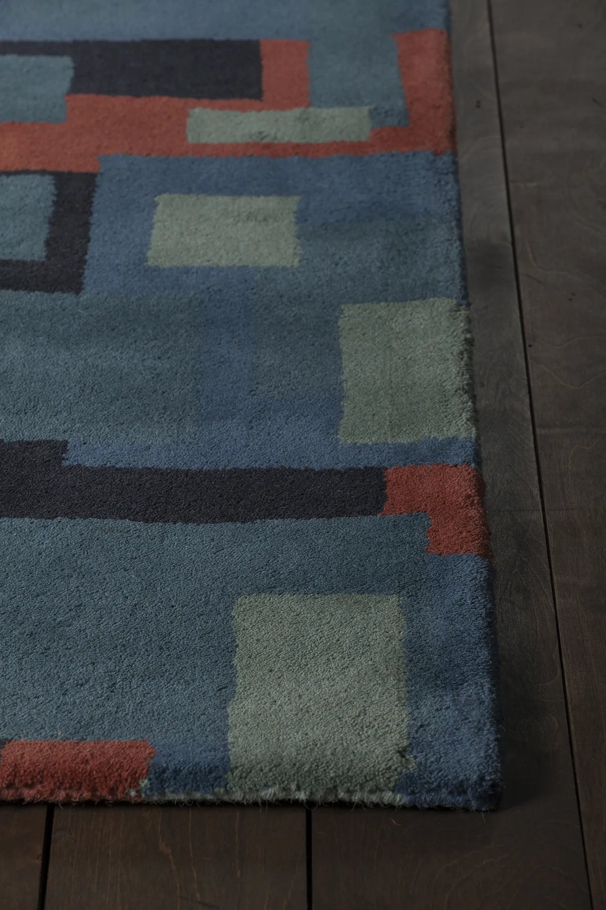 Chandra Stella STE-52249 Blue and Red and Charcoal rug, corner detail