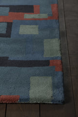Chandra Stella STE-52249 Blue and Red and Charcoal rug, corner detail