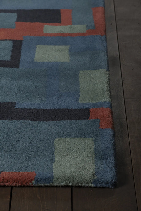 Chandra Stella STE-52249 Blue and Red and Charcoal rug, corner detail