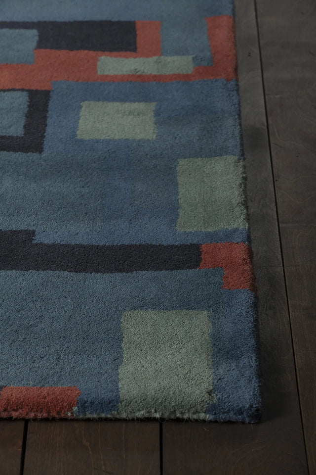 Chandra Stella STE-52249 Blue and Red and Charcoal rug, corner detail