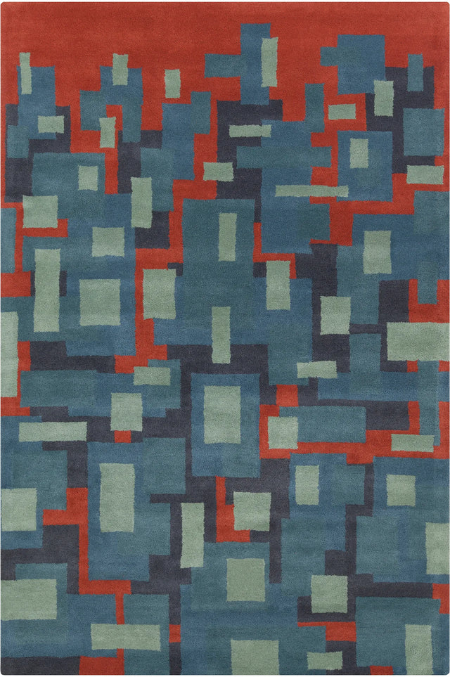Chandra Stella STE-52249 Blue and Red and Charcoal rug, flat view