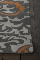 Chandra Stella STE-52253 Grey and White and Orange rug, corner detail
