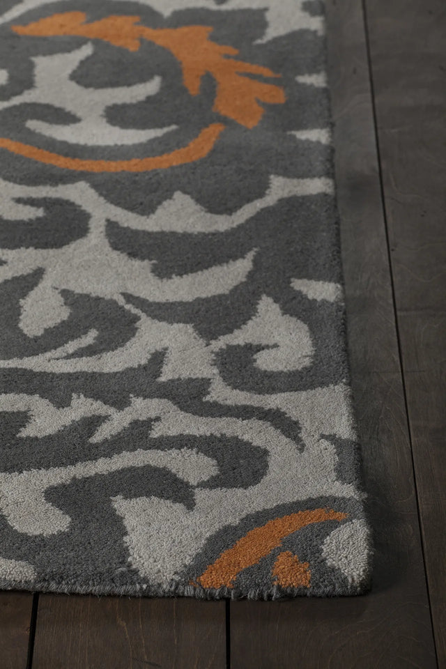 Chandra Stella STE-52253 Grey and White and Orange rug, corner detail
