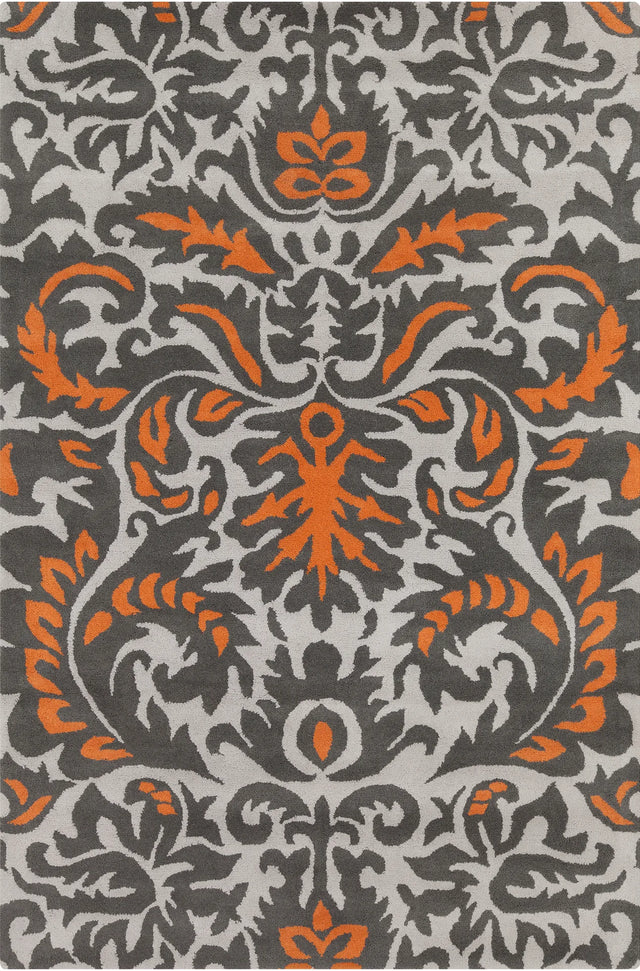 Chandra Stella STE-52253 Grey and White and Orange rug, flat view