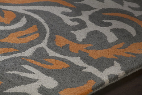 Chandra Stella STE-52253 Grey and White and Orange rug, side detail view