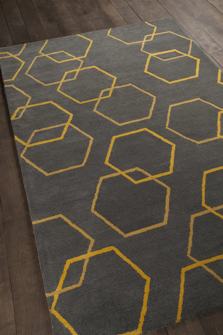 Chandra Stella STE-52258 Charcoal and Yellow rug, angled side view