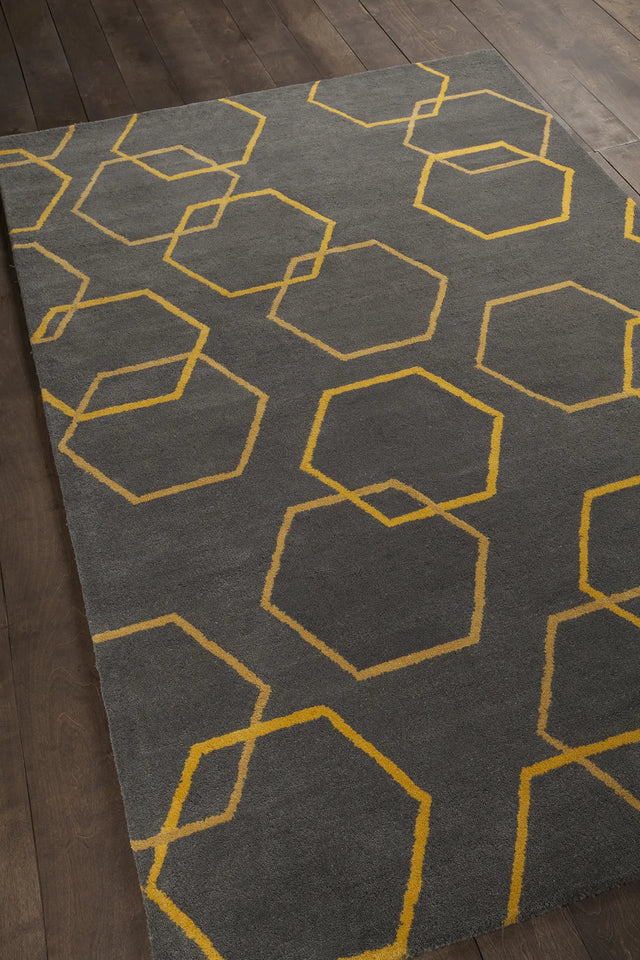 Chandra Stella STE-52258 Charcoal and Yellow rug, angled side view