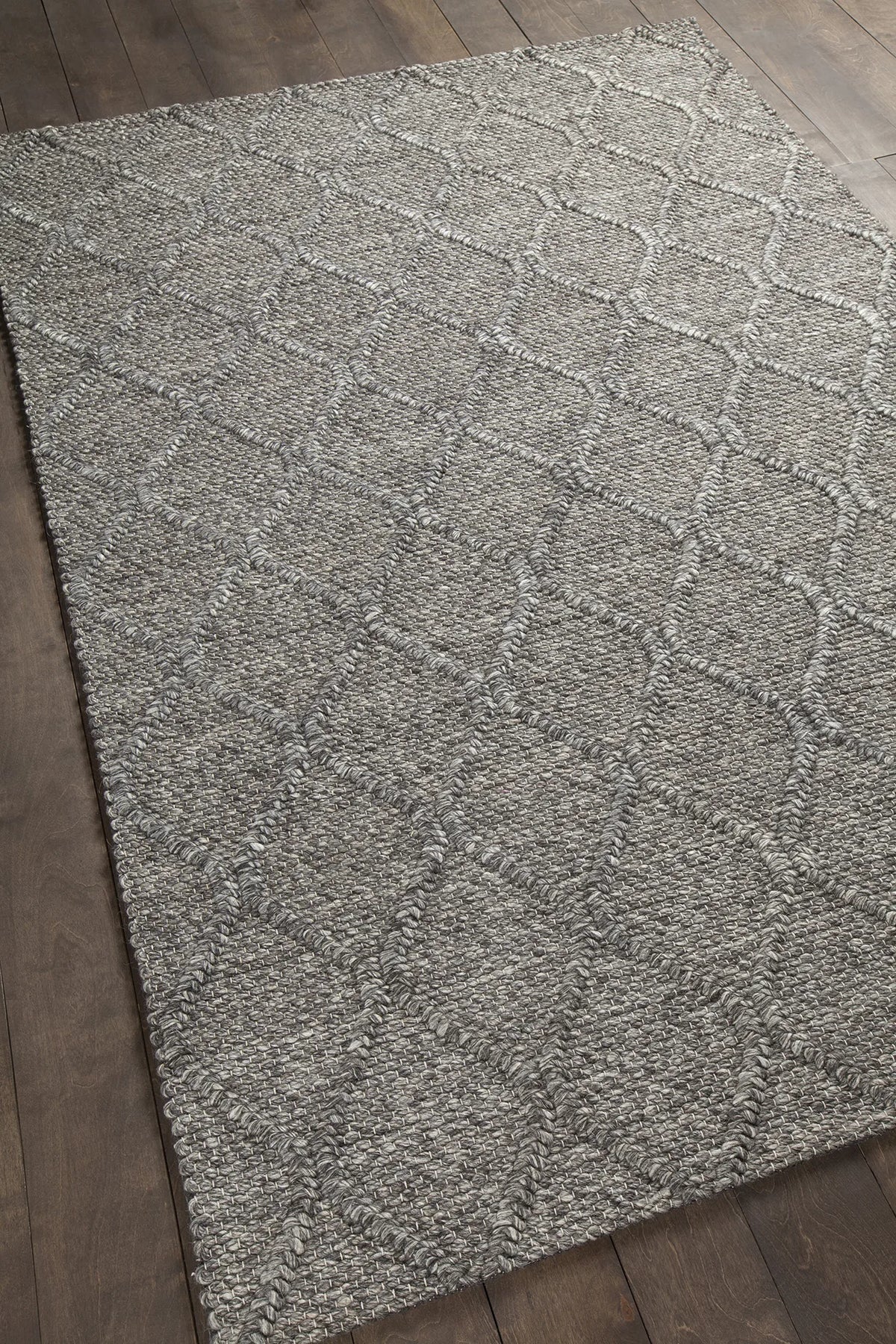 Chandra Sujan SUJ-34702 Charcoal rug, angled side view