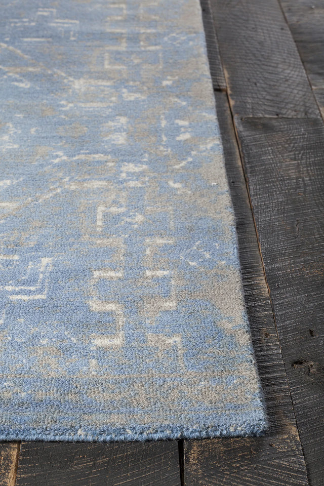 Chandra Tayla TAY-42400 Blue and Grey and beige rug, corner detail