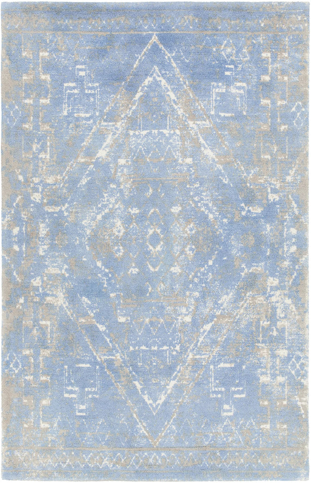 Chandra Tayla TAY-42400 Blue and Grey and beige rug, flat view