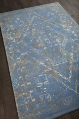 Chandra Tayla TAY-42400 Blue and Grey and beige rug, angled side view