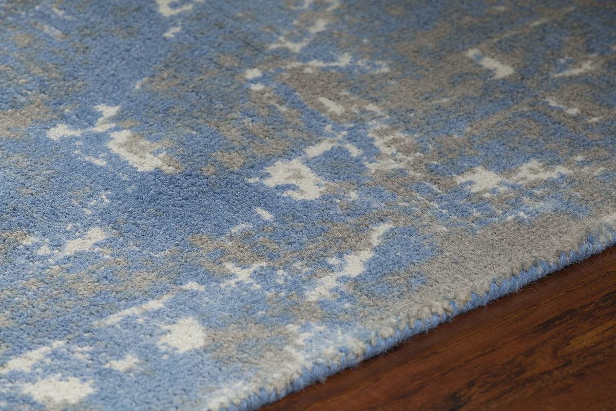 Chandra Tayla TAY-42400 Blue and Grey and beige rug, side detail view