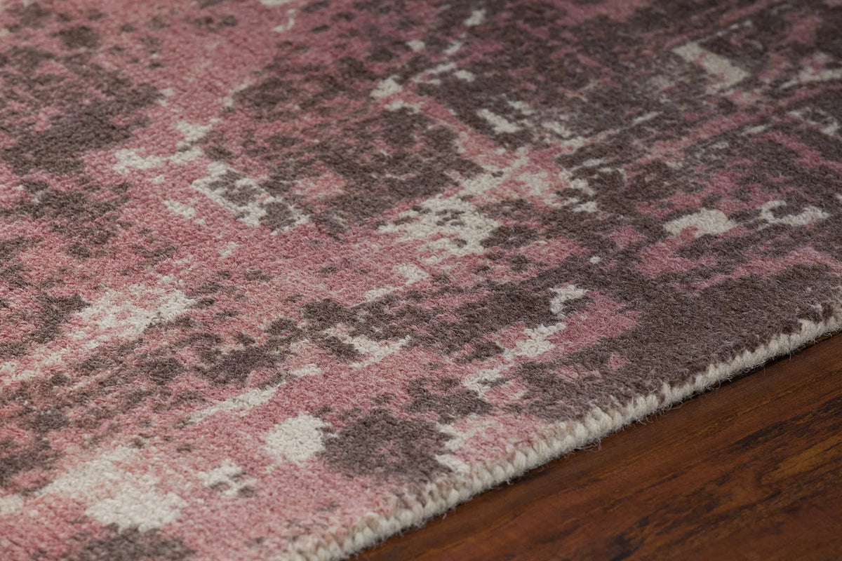 Chandra Tayla TAY-42401 Pink and brown and white rug, side detail view