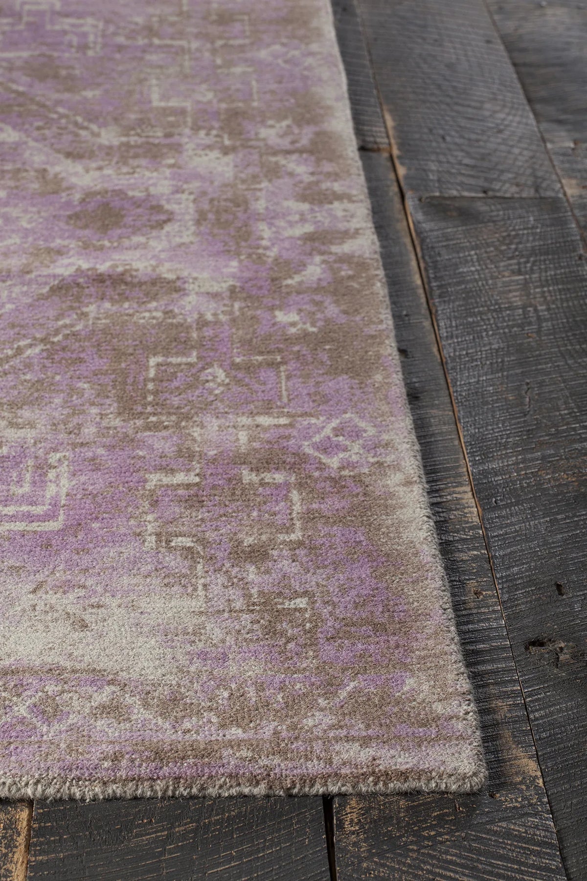 Chandra Tayla TAY-42406 Pink and brown and beige rug, corner detail