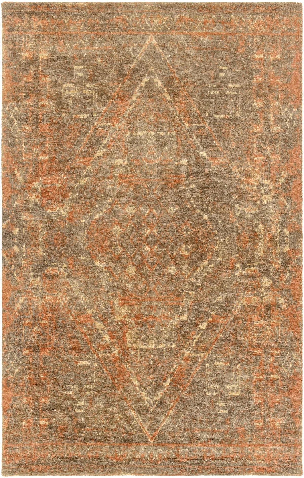 Chandra Tayla TAY-42407 rust and brown and beige rug, flat view