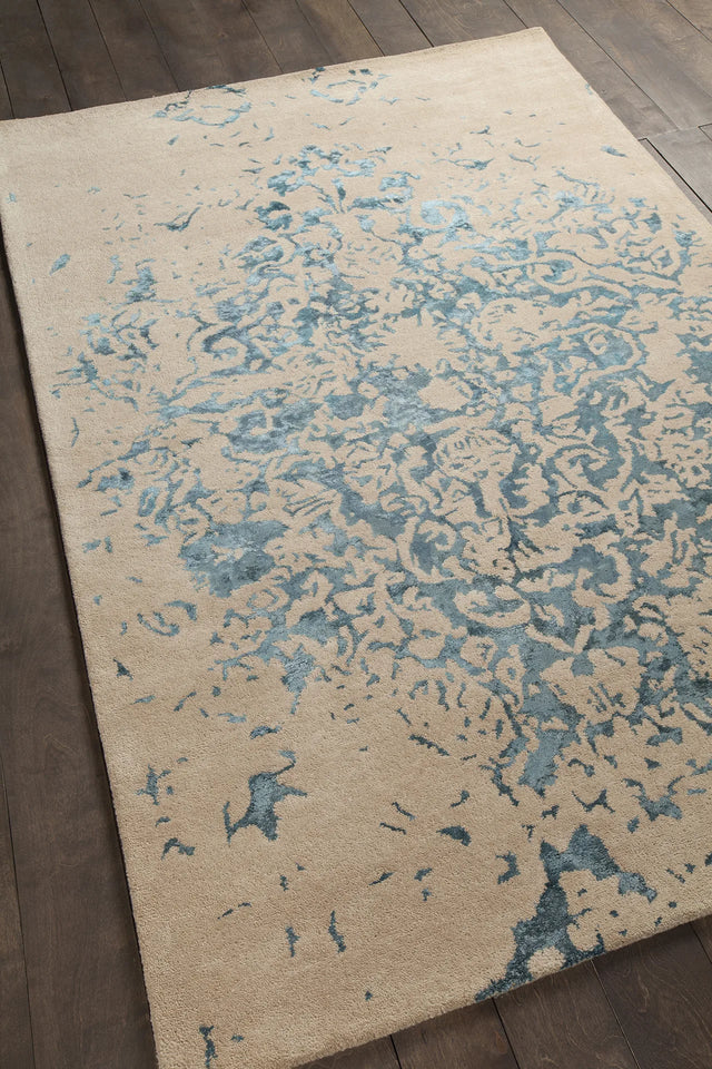 Chandra Veleno VEL-29302 Tan and Teal rug, angled side view