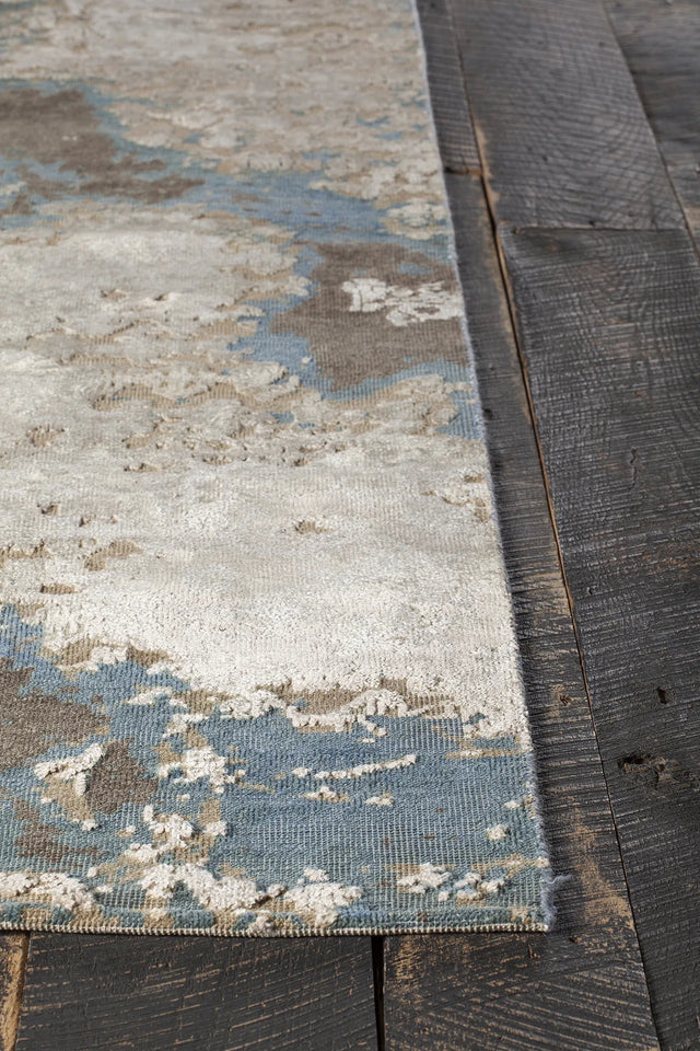 Chandra Vingel VIN-36802 blue and brown and cream rug, corner detail