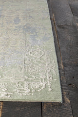 Chandra Vingel VIN-36805 green and grey and beige and cream rug, corner detail