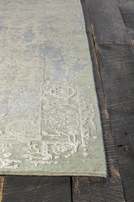 Chandra Vingel VIN-36805 green and grey and beige and cream rug, corner detail