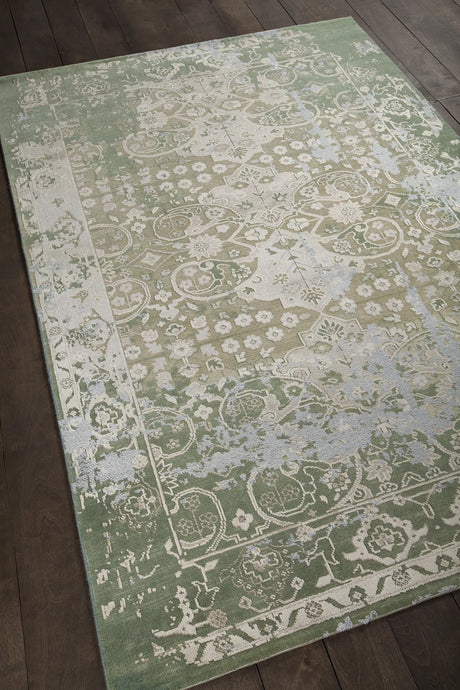 Chandra Vingel VIN-36805 green and grey and beige and cream rug, angled side view