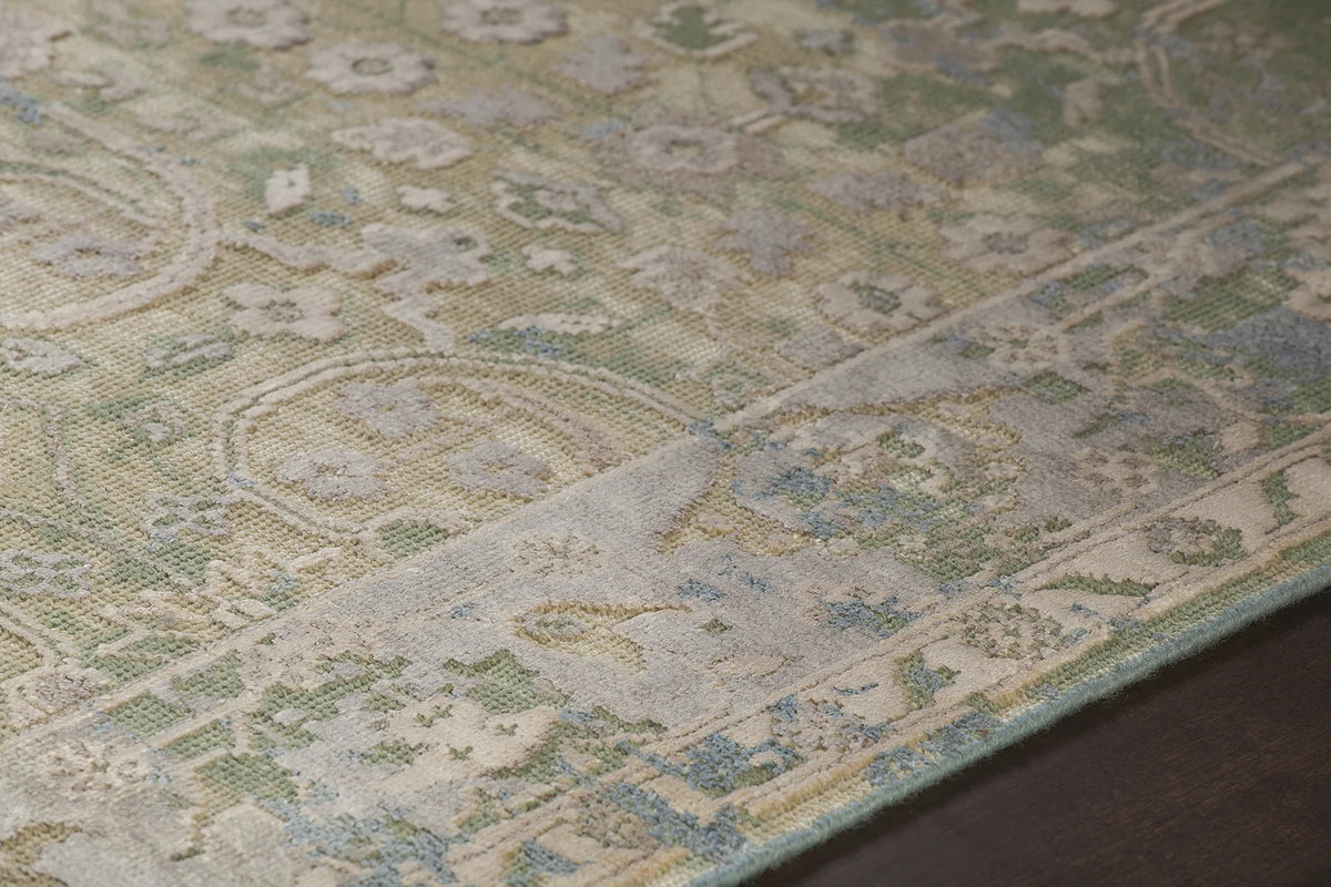 Chandra Vingel VIN-36805 green and grey and beige and cream rug, side detail view