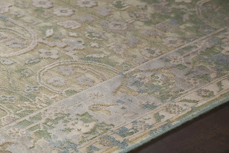 Chandra Vingel VIN-36805 green and grey and beige and cream rug, side detail view