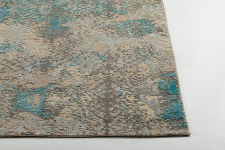 Chandra Vingel VIN-36806 Blue and Brown and Beige and Tan and Grey rug, corner detail