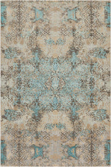 Chandra Vingel VIN-36806 Blue and Brown and Beige and Tan and Grey rug, flat view