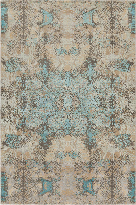 Chandra Vingel VIN-36806 Blue and Brown and Beige and Tan and Grey rug, flat view