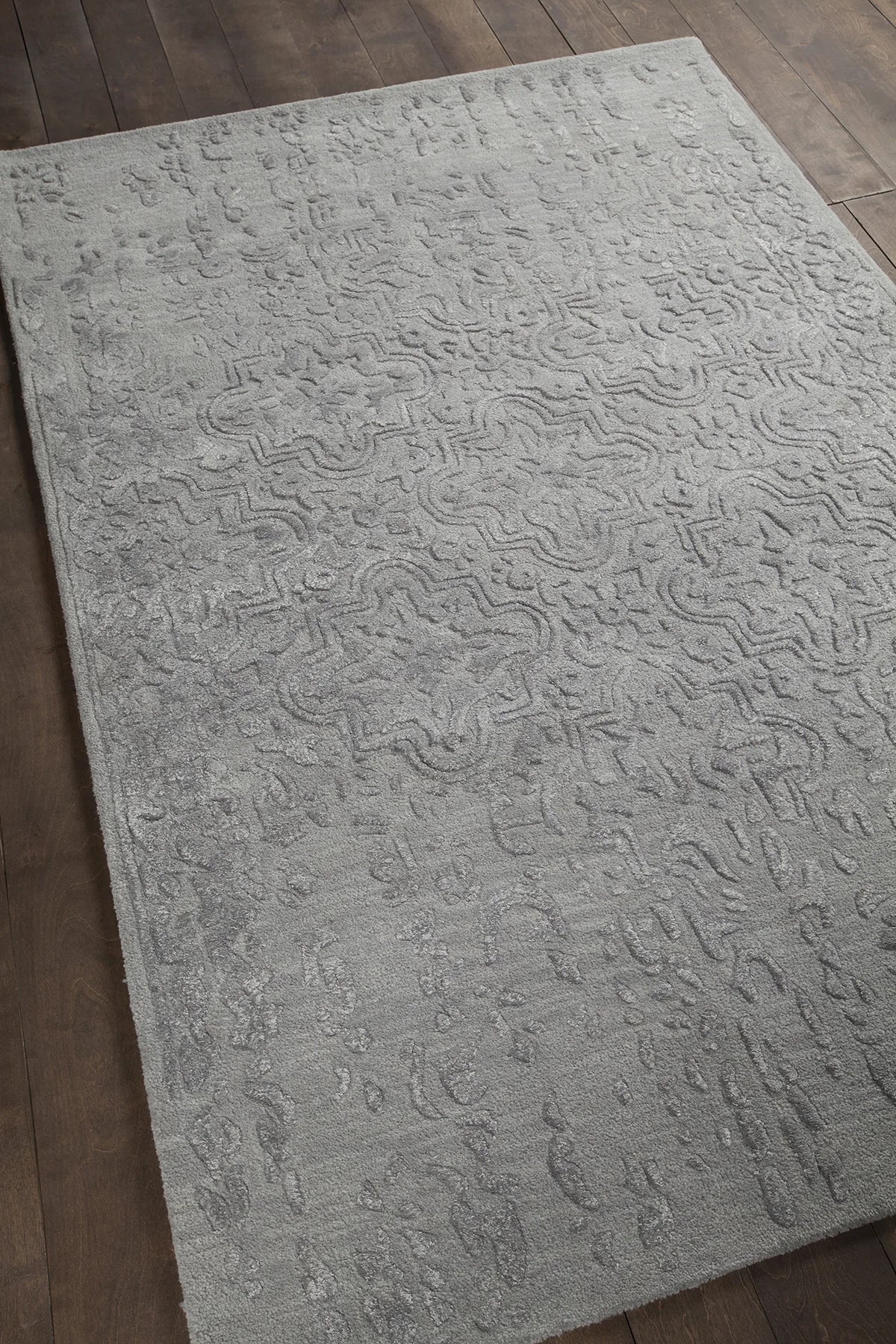 Chandra Xia XIA-43702 Grey rug, angled side view
