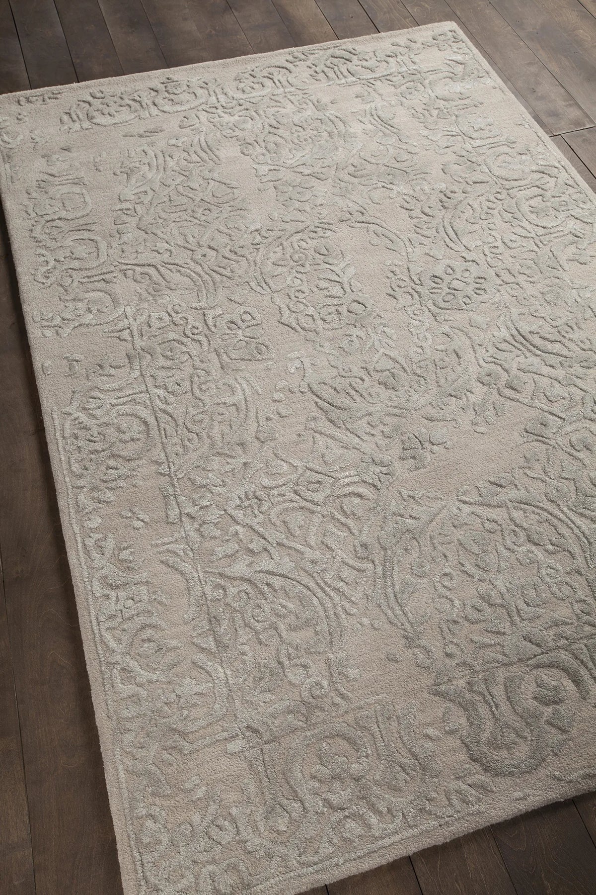 Chandra Xia XIA-43703 pink and Silver rug, angled side view