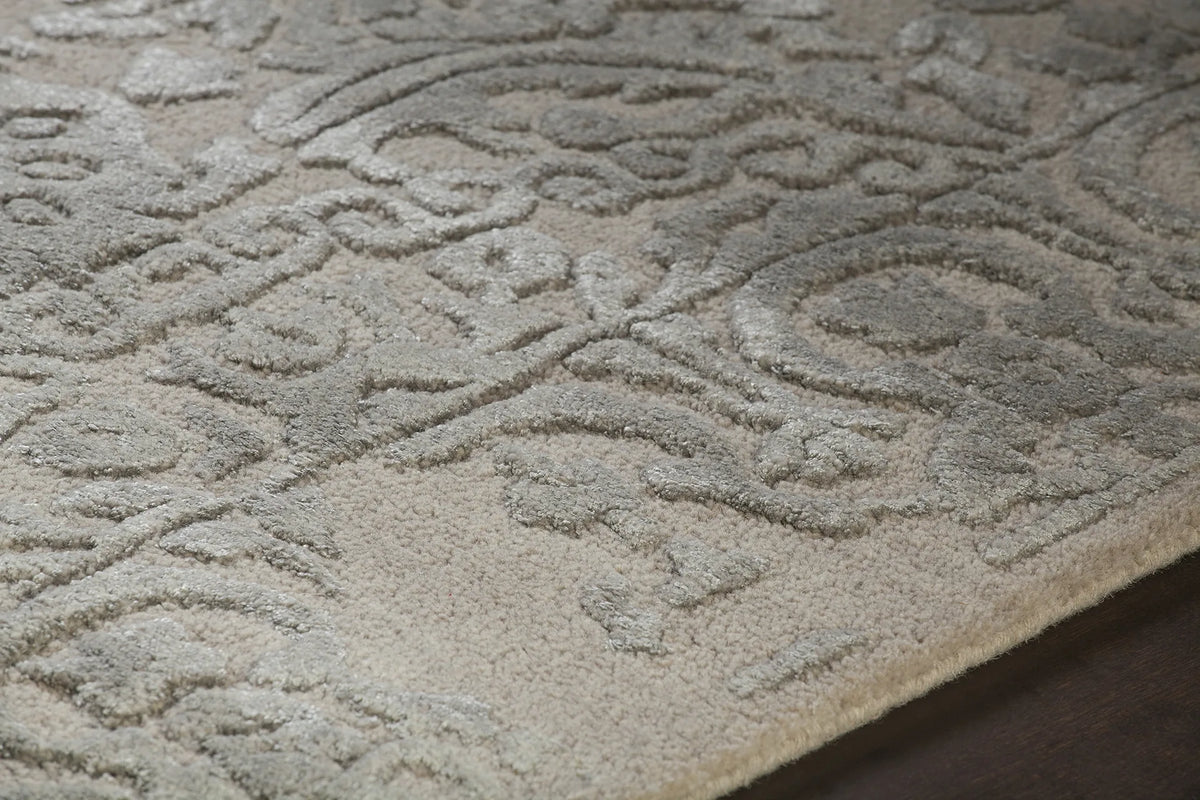 Chandra Xia XIA-43703 pink and Silver rug, side detail view