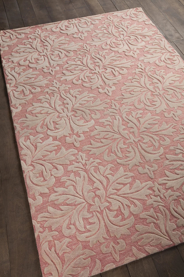 Chandra Yelena YEL-43801 pink and ivory rug, angled side view