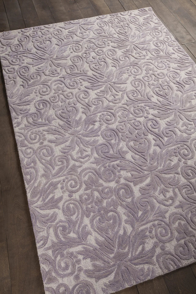 Chandra Yelena YEL-43802 purple and white rug, angled side view