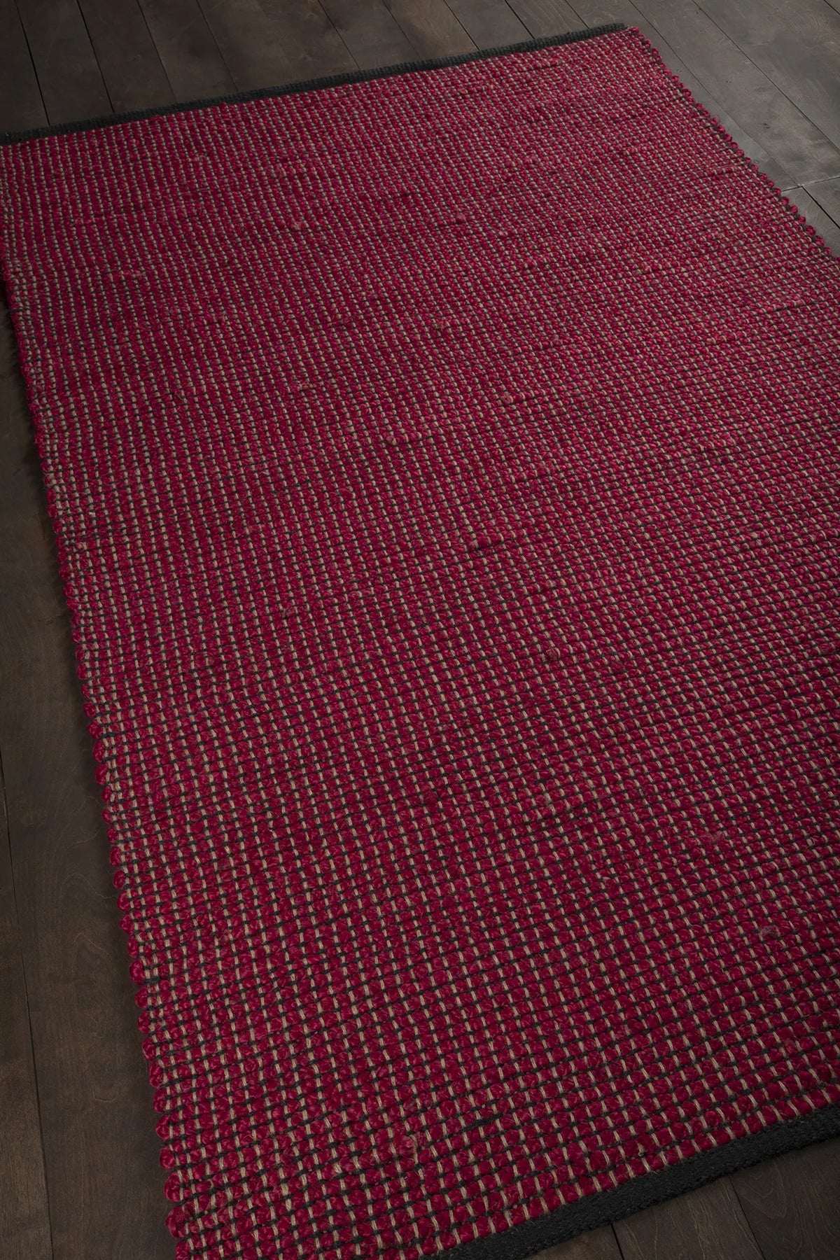 Chandra Zola ZOL-17103 Red and Charcoal rug, angled side view
