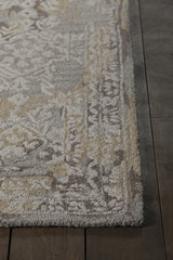 Chandra Zyana ZYA-43900 grey and brown and gold and beige rug, corner detail
