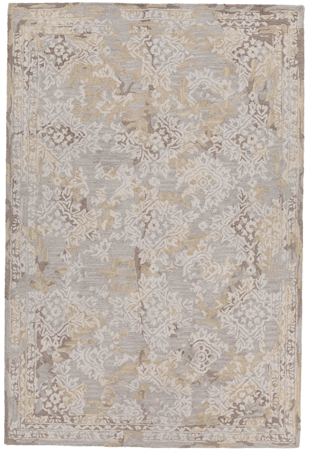 Chandra Zyana ZYA-43900 grey and brown and gold and beige rug, flat view