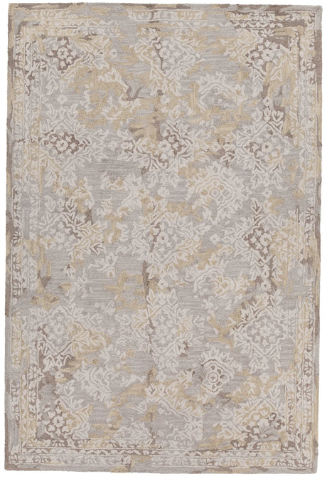 Chandra Zyana ZYA-43900 grey and brown and gold and beige rug, flat view