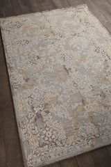 Chandra Zyana ZYA-43900 grey and brown and gold and beige rug, angled side view