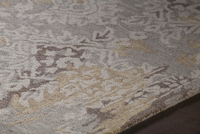 Chandra Zyana ZYA-43900 grey and brown and gold and beige rug, side detail view