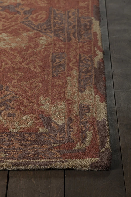 Chandra Zyana ZYA-43901 Rust and brown and gold rug, corner detail