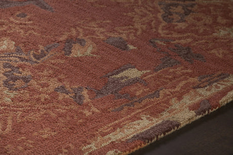 Chandra Zyana ZYA-43901 Rust and brown and gold rug, side detail view