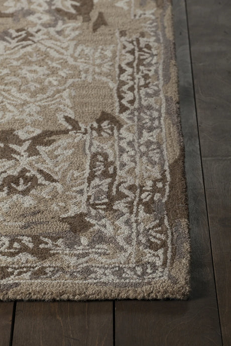 Chandra Zyana ZYA-43902 brown and tan and white rug, corner detail
