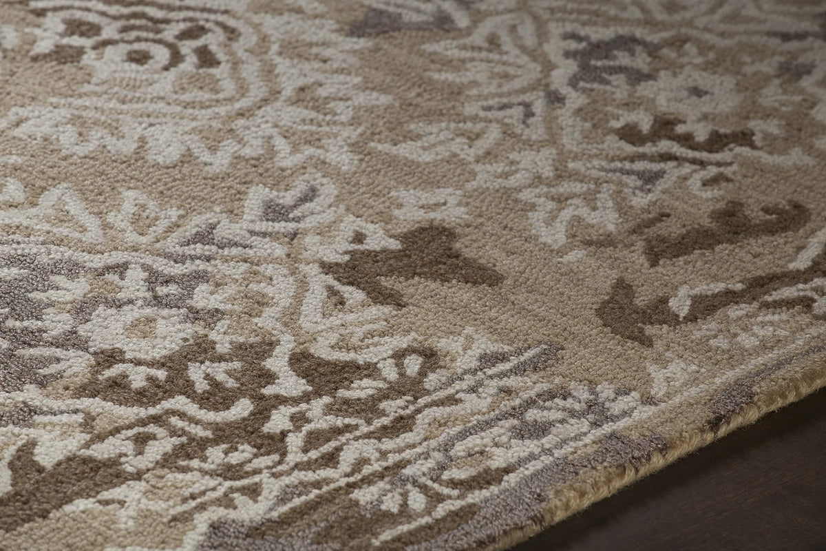 Chandra Zyana ZYA-43902 brown and tan and white rug, side detail view