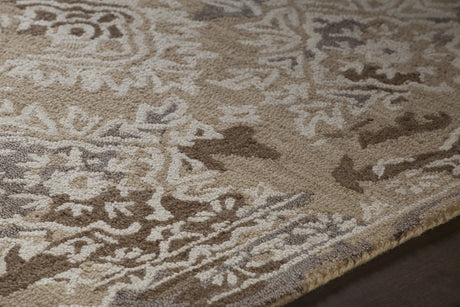 Chandra Zyana ZYA-43902 brown and tan and white rug, side detail view