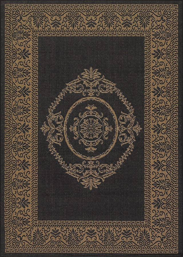 Couristan Recife Antique Medallion 1078/3115 Black / Cocoa Rugs.